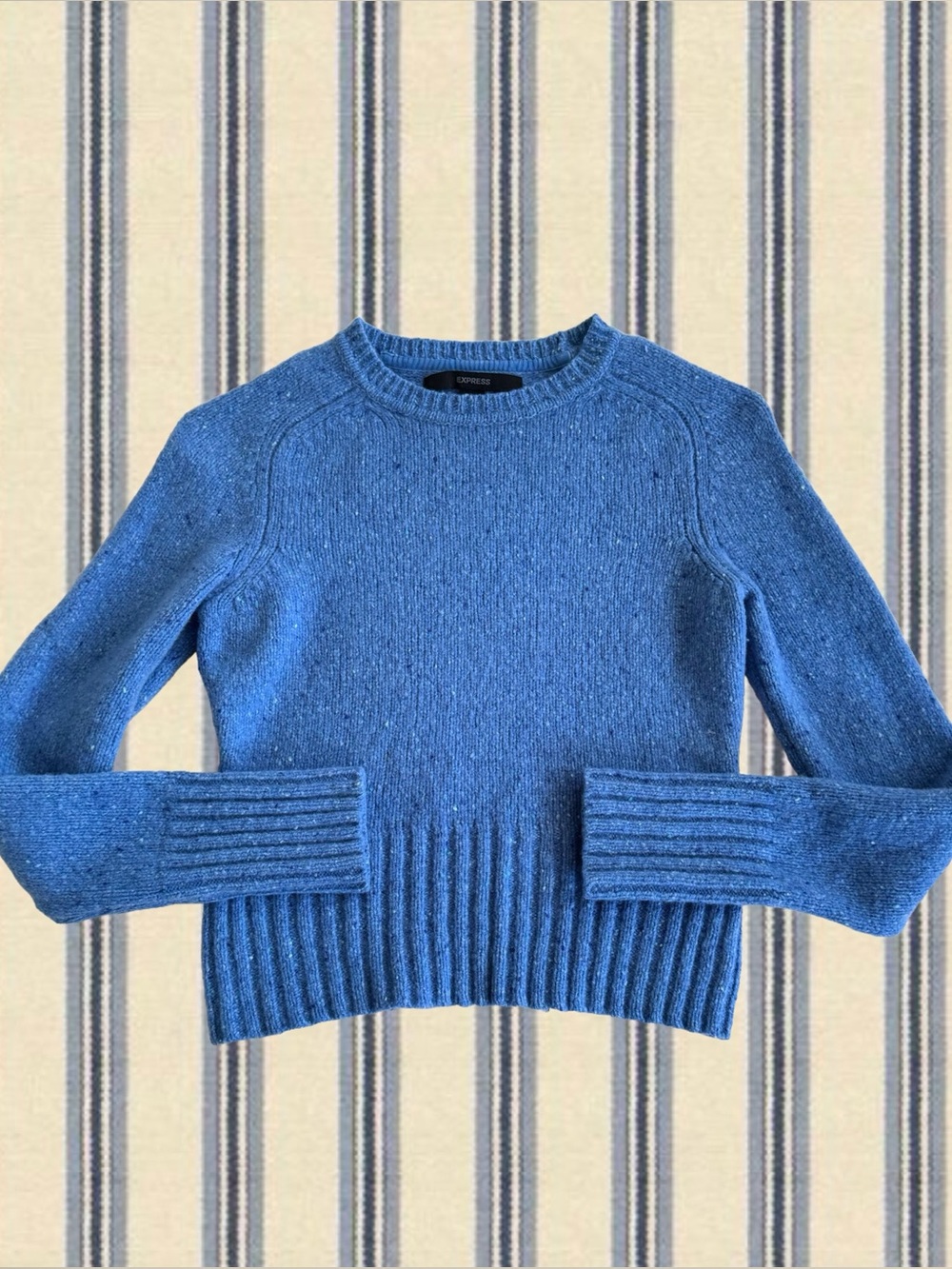 Express Dusty Blue Crewneck Ribbed Hem Sweater